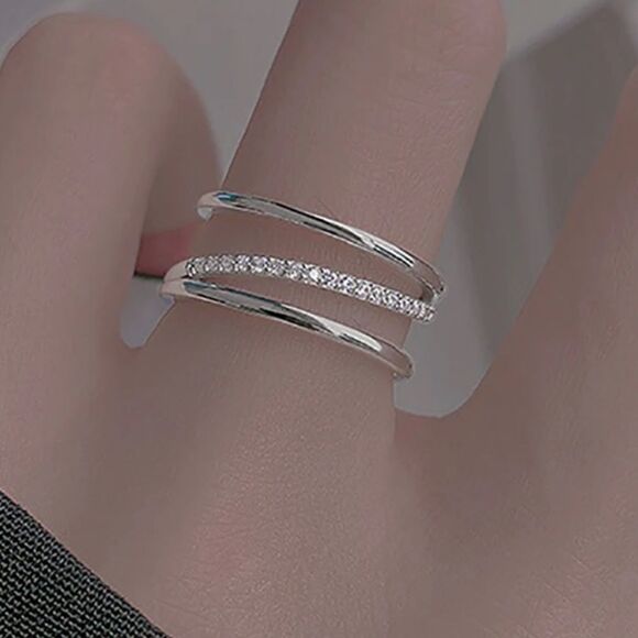 The Triple Bling Ring adjustable in  925 silver & cubic zirconia - Picture 5 of 5